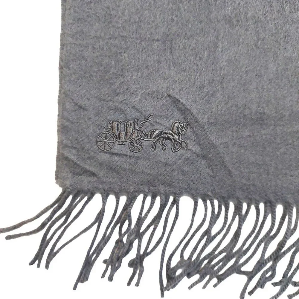 COACH Classic Vintage Solid Gray Horse & Carriage Embroidered Wool Blend Scarf